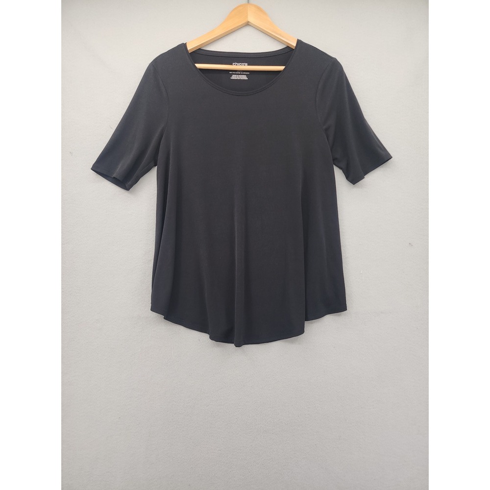 Chicos The‎ Ultimate Tee Black Short Sleeve Swing Top Flared Tunic Size 0 Small